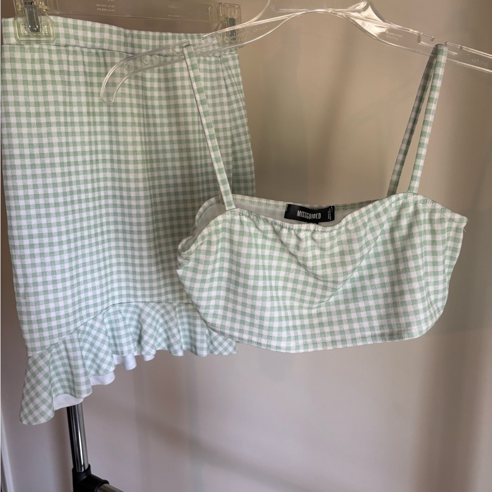 Missguided Green Gingham Skirt coordinated set